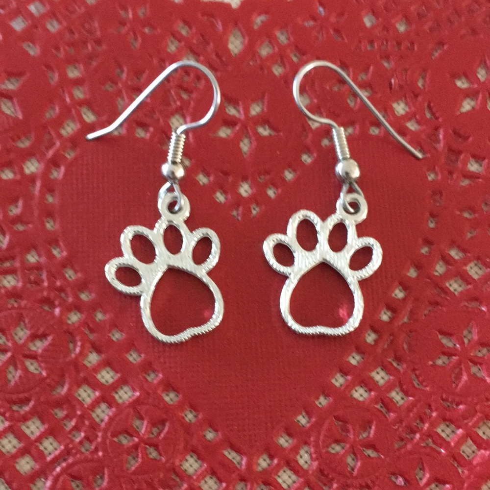 HAND CRAFTED Paw Earrings Silver Toned Pierced